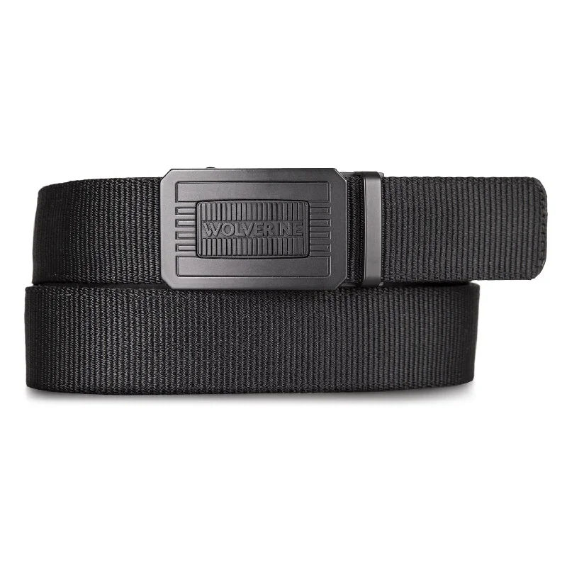 Minimalist gray leather buckle-Wolverine Men's Ratchet Engraved Logo Buckle 1.5" Belt