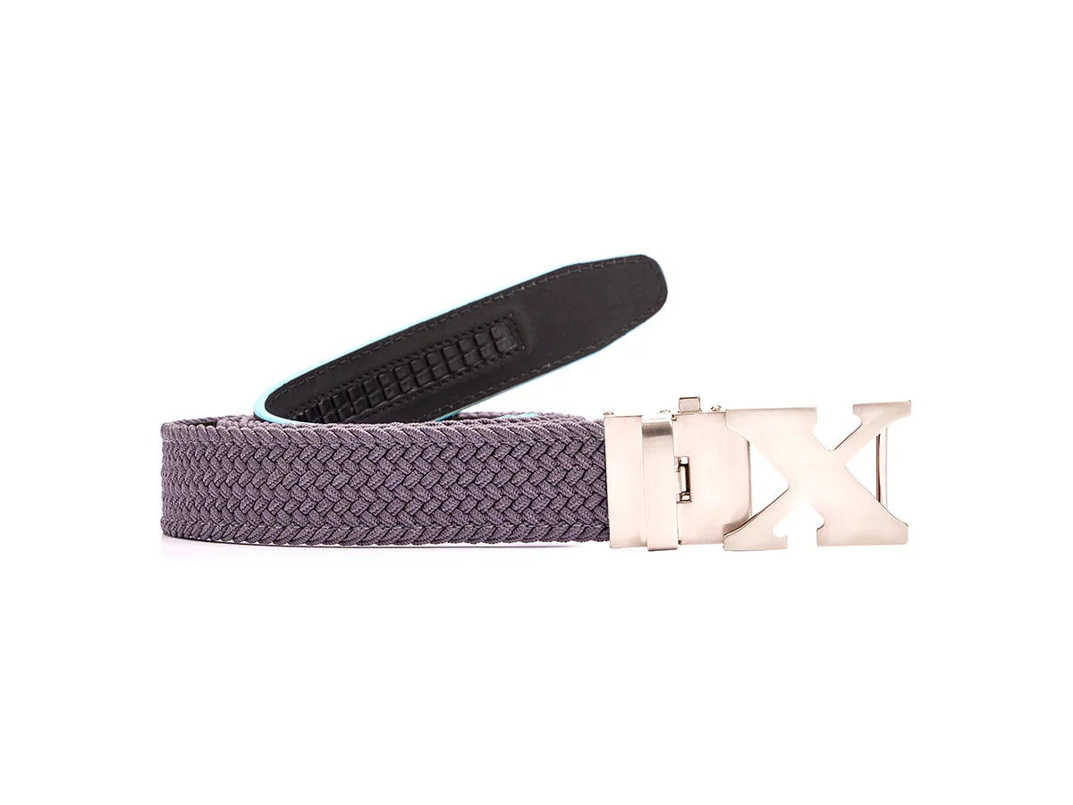 Contemporary elastic studded belt-Woven Golf Belt Grey