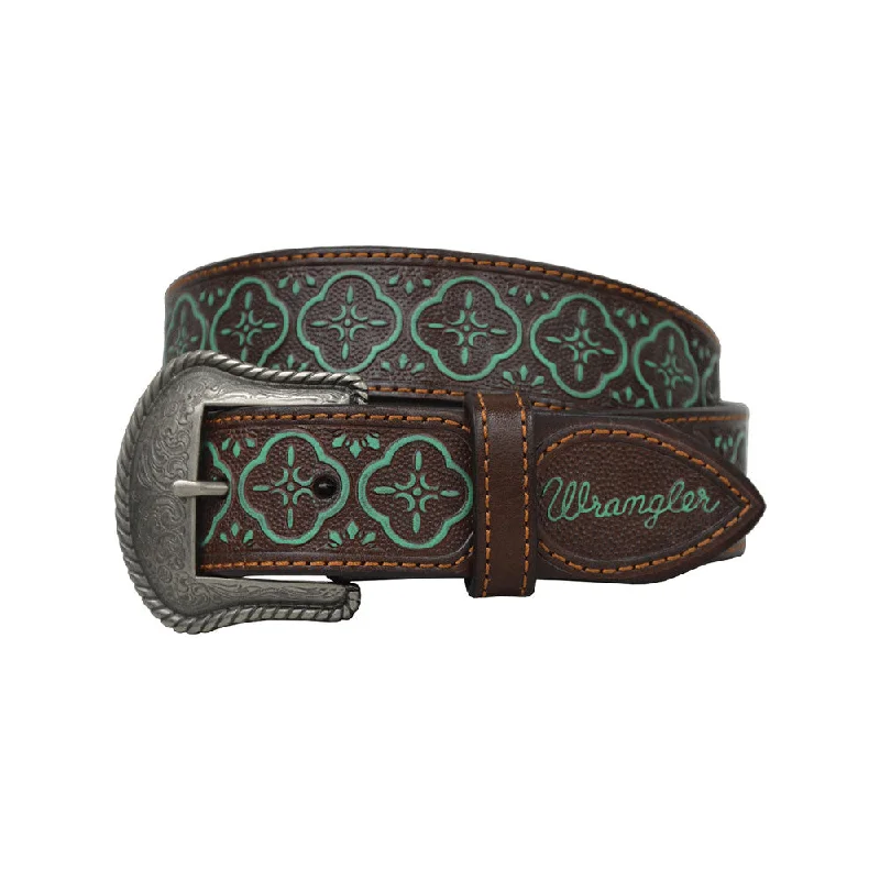 Modern black leather belt-Wrangler Women's Marissa Belt - Coffee/Turquoise