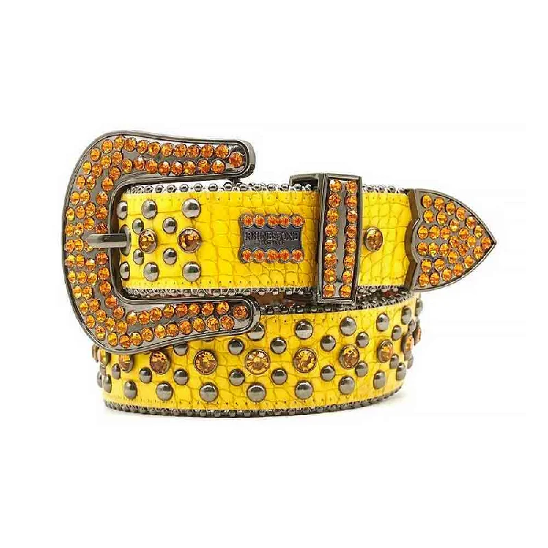 Vintage cotton braided belt-Yellow Belt With Yellow Bling Crystal Rhinestones